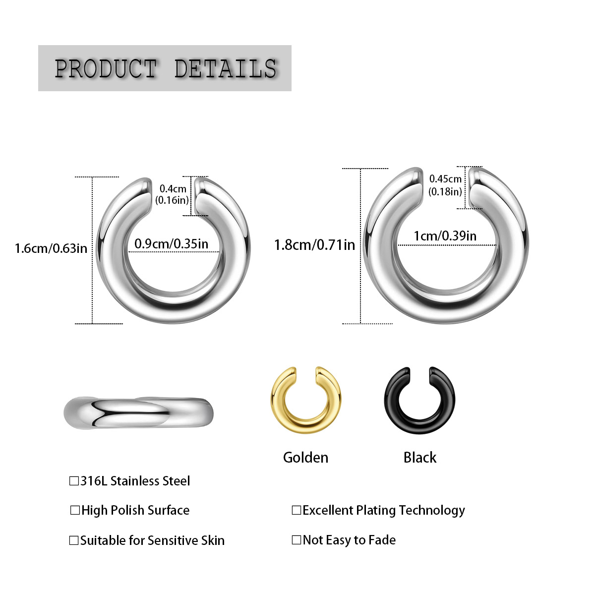 1pc Exaggerated c-Shaped Non-P - đánh giá và giá Men Accessories Earrings